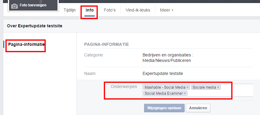 facebook subcategorie