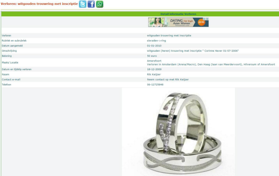 trouwring via social media gevonden