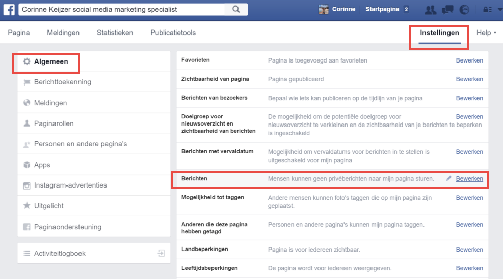 automatisch antwoord bij privéberichten afwezigheidsassistent Facebook