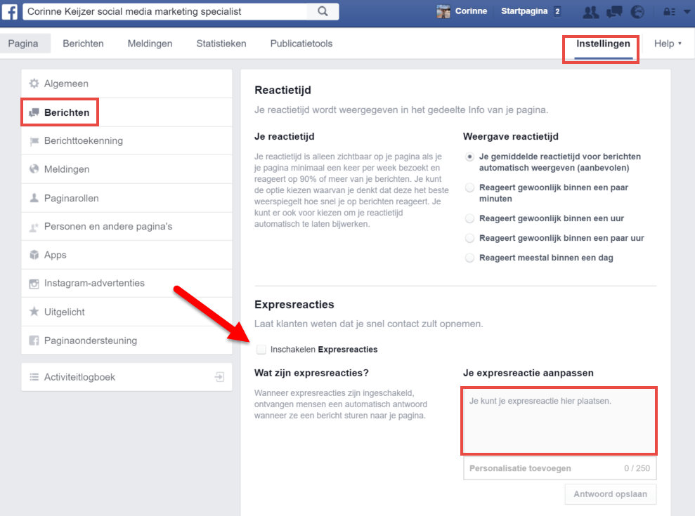 automatisch antwoord bij privéberichten afwezigheidsassistent Facebook