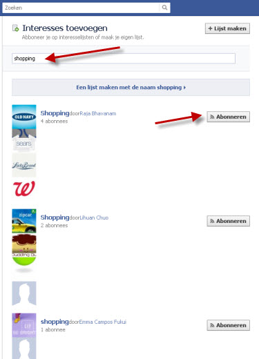 facebook lijsten