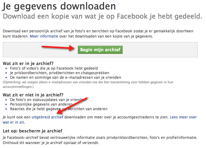facebook gegevens opvragen