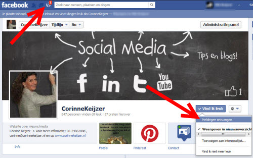 facebook pagina meldingen