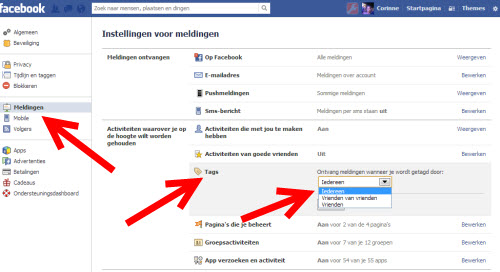facebook tags instellen