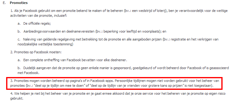 voorwaarden promoties facebook 