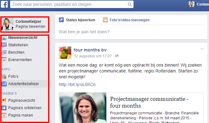 iets liken of reageren als pagina