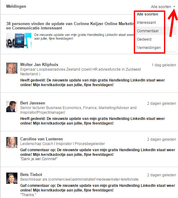 linkedin company page meldingen