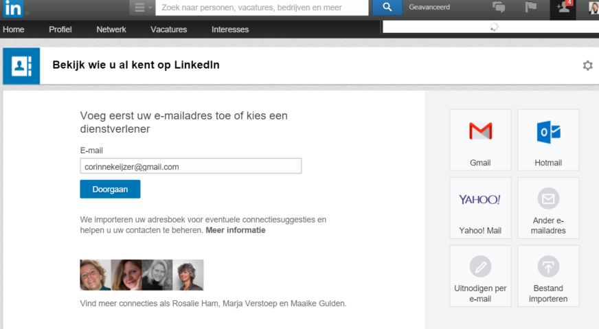 email contacten importeren linkedin