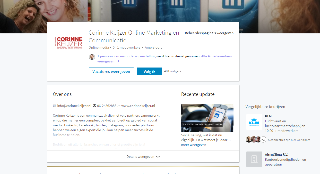 LinkedIn nieuwe layout bedrijfspagina