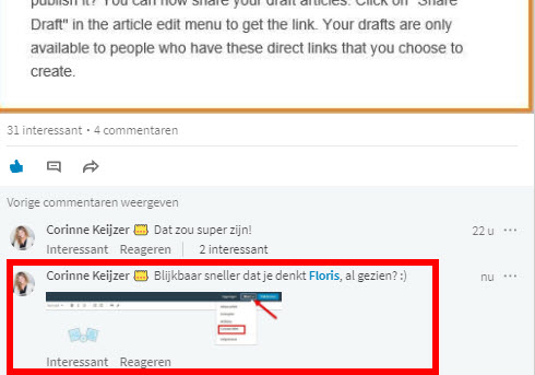 reageren met afbeelding linkedin