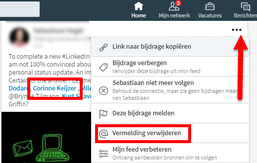 vermelding weghalen linkedin