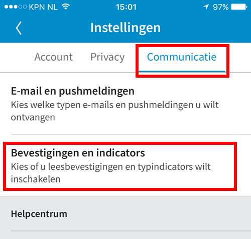 mobiele app linkedin instelling