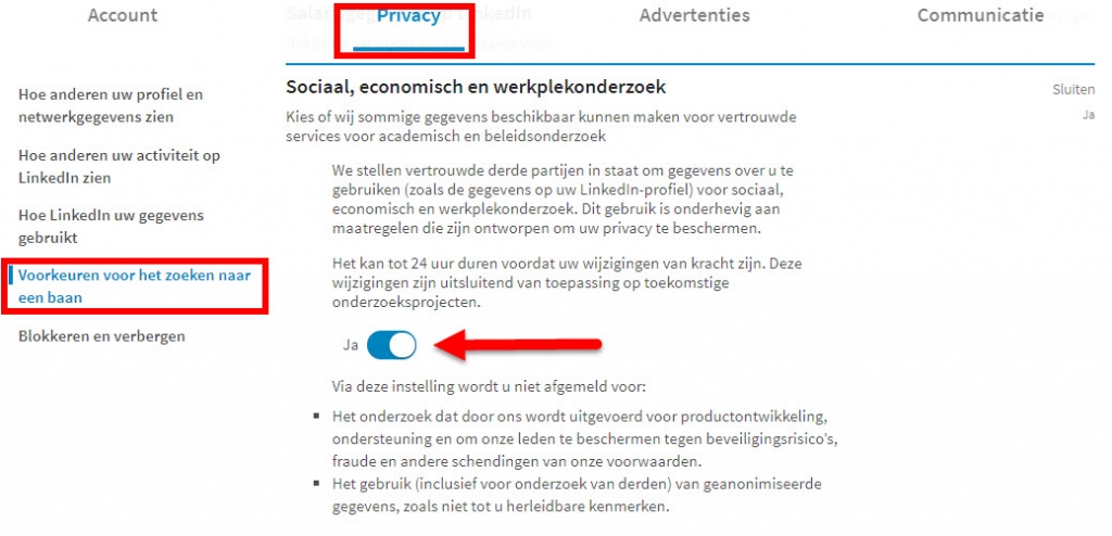 privacy instelling linkedin