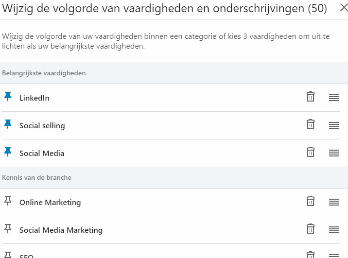 vaardigheden linkedin