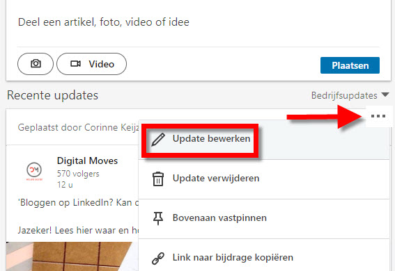 hoe bewerk je een update linkedin bedrijfspagina