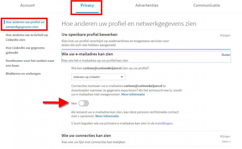 emailadres uit download linkedin