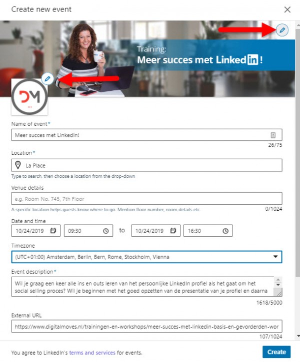 LinkedIn evenement aanmaken