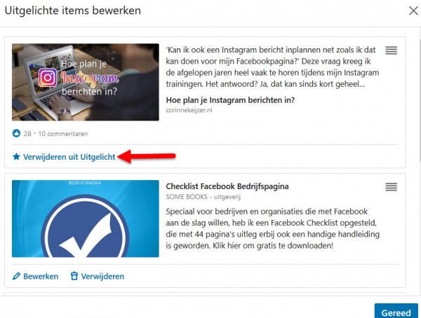 nieuwe optie uitgelicht linkedin