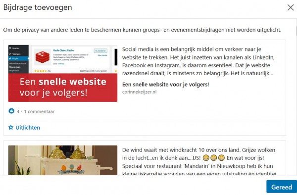 nieuwe optie 'Uitgelicht' LinkedIn