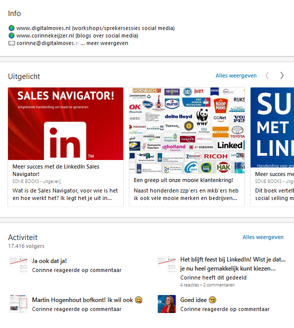 nieuwe optie 'Uitgelicht' LinkedIn