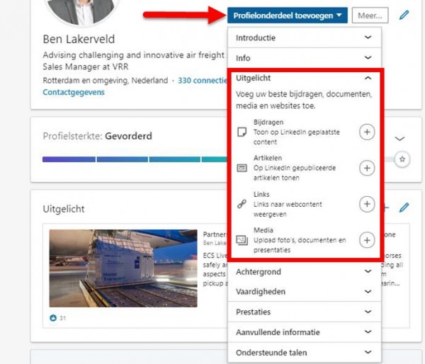 nieuwe optie uitgelicht linkedin